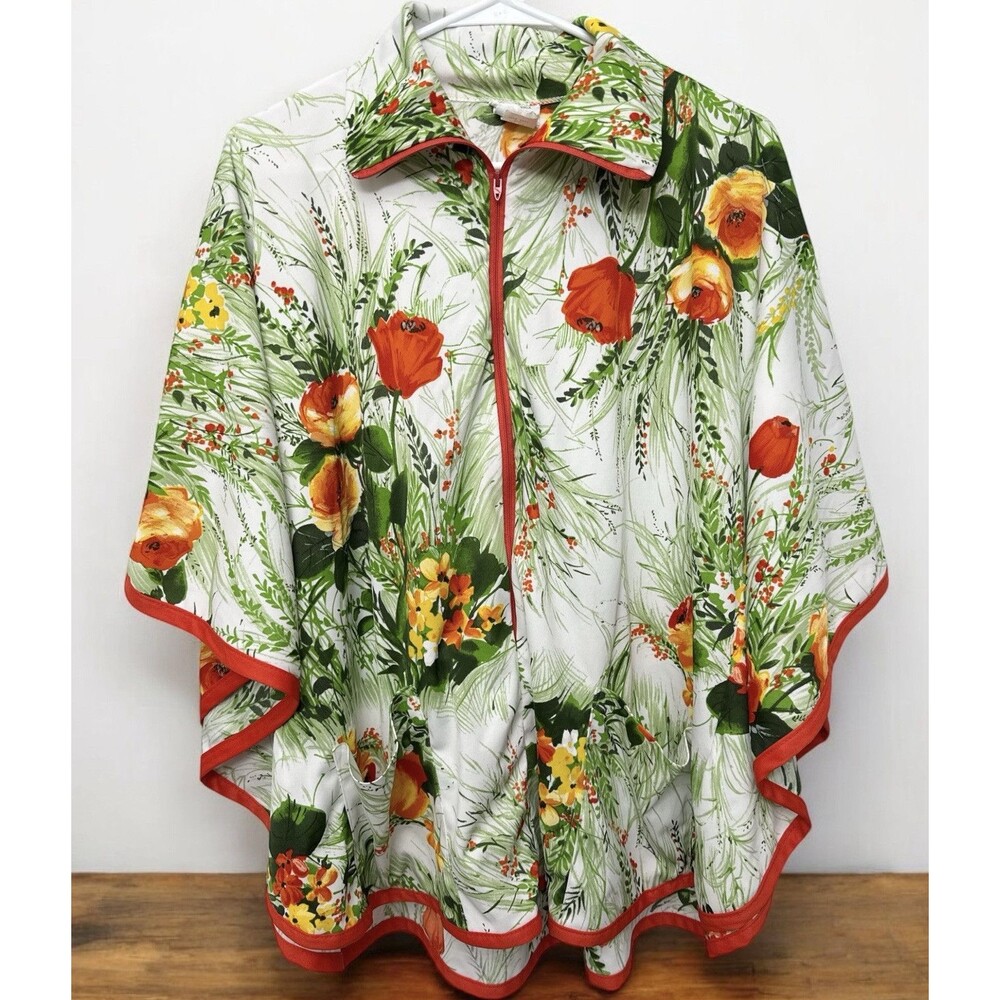 VTG 70s Greencastle Floral Ponch-style Top - size M stretchy, Bright Colors